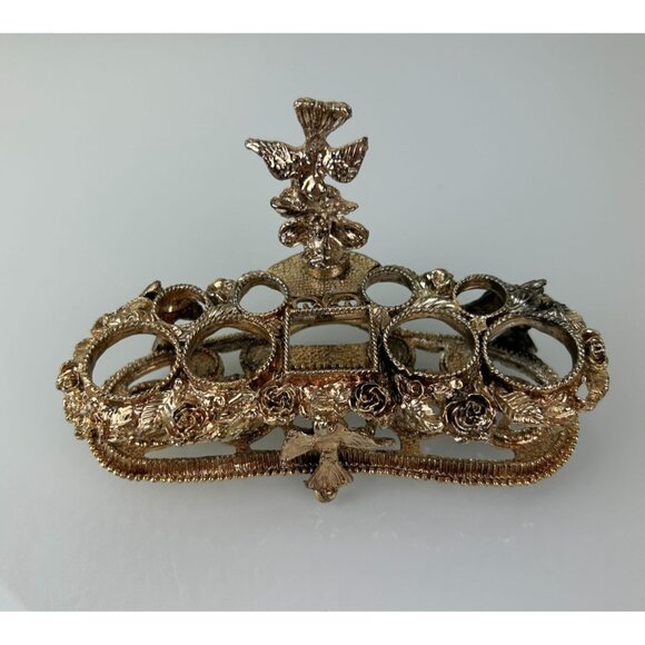 VTG 1950s Ormolu Filigree Lipstick Makeup Holder 9-Slot Rose Hollywood Regency - Picture 3 of 16
